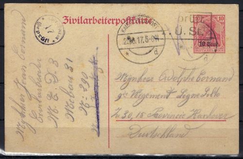 Etappengebiet West, Zivilarbeiterpostkarte, Zensur, Soltau 1917