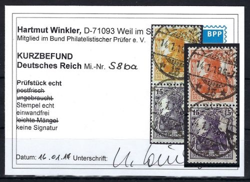 DR Zusammendrucke S 8 ba ° mit KB Winkler BPP, ME 200€