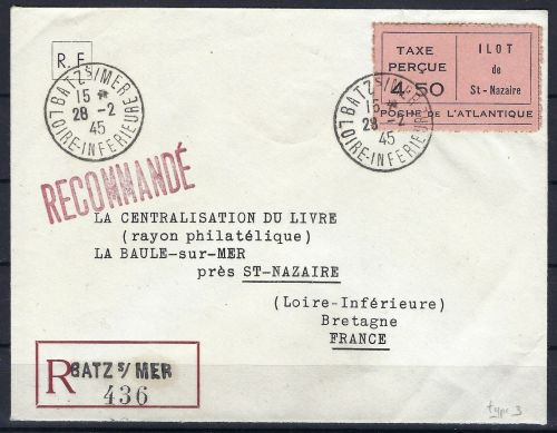 C) D. Bes. Frankreich, Mi 3 R-Brief Batz/Mer n. La Baule sur Mer