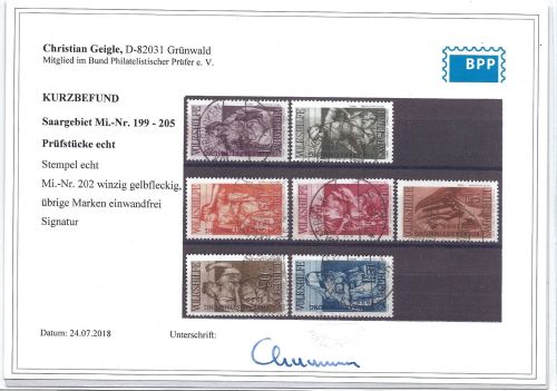 C) Saargebiet Mi 199-205 ° mit Befund Geigle BPP, ME 240€