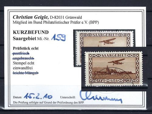 C) Saargebiet Mi 159 ° mit KB Geigle BPP, ME 120€