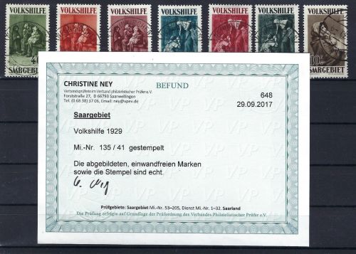 C) Saargebiet Mi 135-141 ° mit Befund Ney VP, ME 260€, einwandfrei