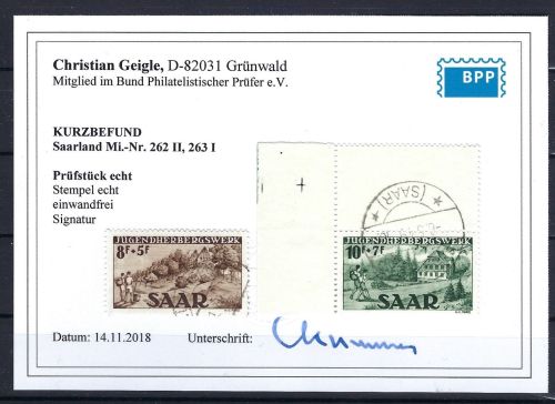 C) Saarland Mi 262 II - 263 I ° mit KB Geigle BPP, ME 350€, einwandfrei