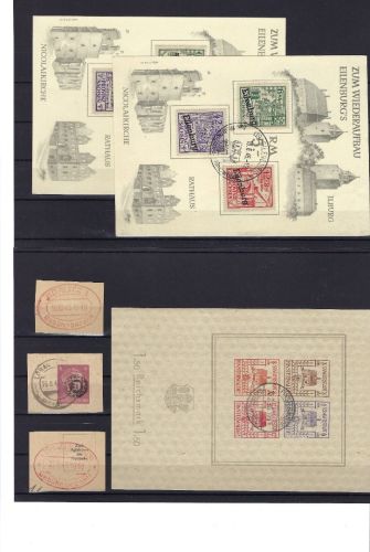 C) Lokalausgaben 1945-50 gestempelte Partie mit Marken und Belegen