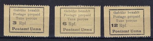 C) Lokalausgaben 1945-50 Unna Mi 1-3 * ungebraucht mit Falz, ME 190€