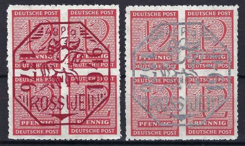 C) Lokalausgaben 1945-50 Roßwein, beide Viererblöcke ** ME 120€
