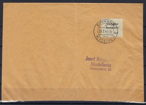 C) Lokalausgaben 1945-50 Mindelheim, Mi 1x auf Briefvorderseite
