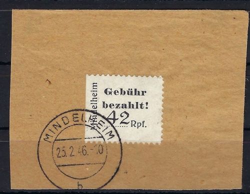 C) Lokalausgaben 1945-50 Mindelheim Mi 2 A, Briefstück ME 120€