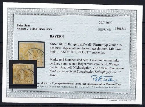 Bayern Mi 8 II ° mit Befund Sem BPP, ME 2.000€, seltene Marke !
