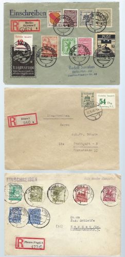 C) Lokalausgaben, 3 Briefe MiF / R-Briefe, dabei Plauen Mi 1-7 FDC
