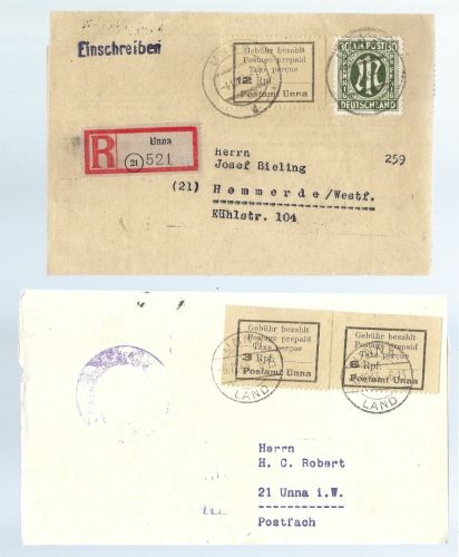 C) Lokalausgaben Unna Mi 1-3 auf 2 Geschätsbriefen