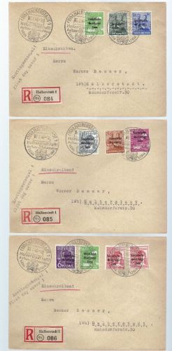 C) SBZ ex Mi 182-197 auf 3 FDC´s, adressiert und nicht befördert