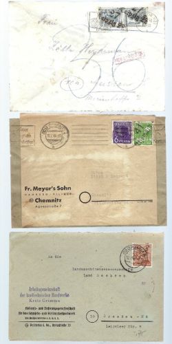 C) SBZ 3 Briefe Bezirk 27, 41,mit Nachgebühr und Wiederverwendung