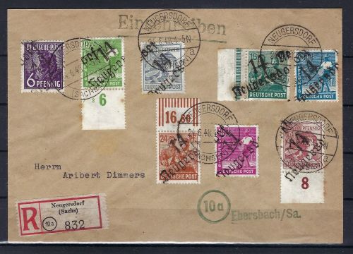 C) SBZ 8 Werte Bezirk 14, R-Brief Neugersdorf n. Ebersbach, Böheim BPP