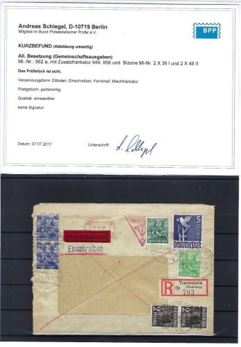 C) Kontrollrat II/Bizone, Mi 962a,36I, 48 II (je 2x) Befund Schlegel BPP