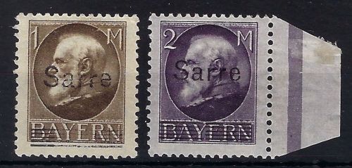 Saargebiet Mi 27a, 28 b je * ungebraucht, gepr. Braun BPP