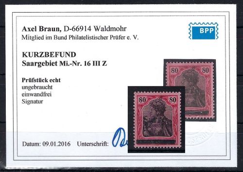 Saargebiet Mi 16 III Z * einwandfrei, ME 500€