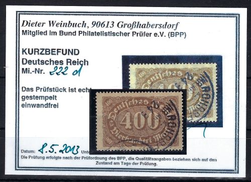 DR Mi 222 d ° einwandfrei, ME 300€, KB Weinbuch BPP