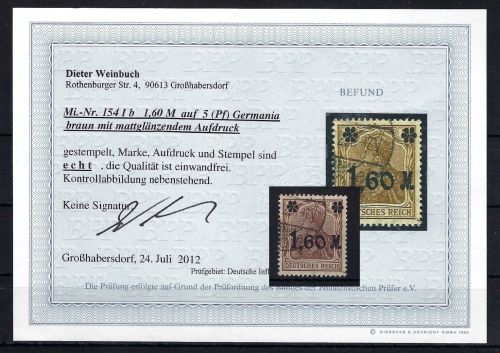 DR Mi 154 I b ° einwandfrei, ME 550€, Befund Weinbuch BPP