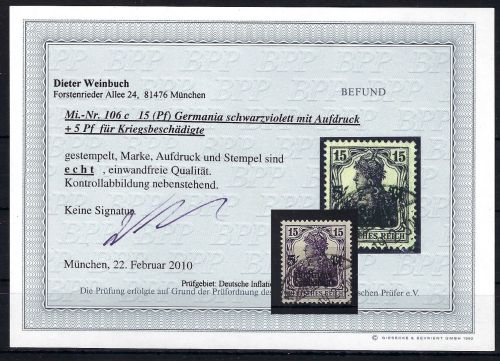 DR Mi 106 c °, ME 200€, Befund Weinbuch BPP, einwandfrei
