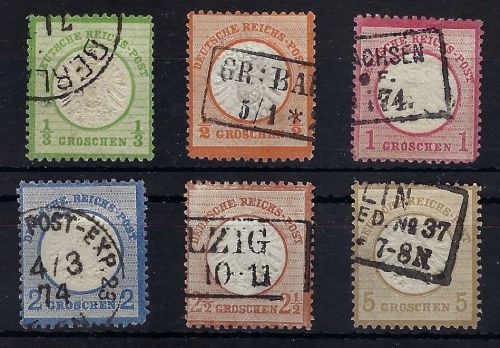DR Mi 17a, 18, 19, 21a, 22 jede Marke gestempelt, 21a BPP gepr.