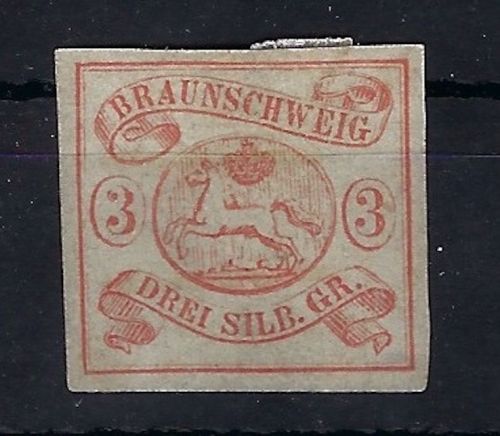 Braunschweig Mi 3 (*) vollrandig (ohne WZ), ME 1.800€, ung. ohne Gummi
