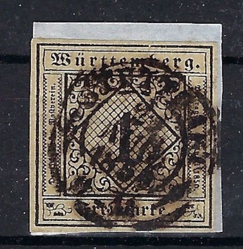 Württemberg Mi 1 vollrandig auf Briefstück, ME 130€