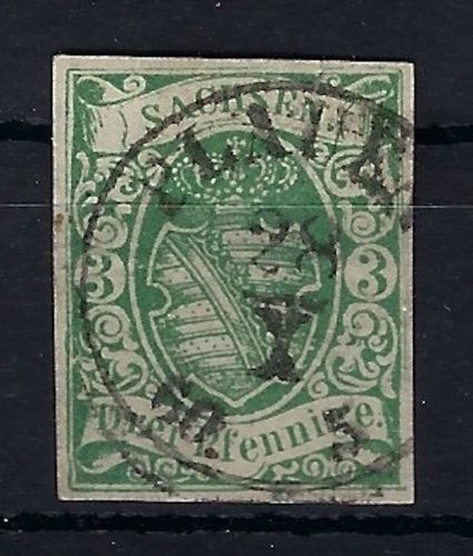 Sachsen Mi 2 IIa ° volrandig, ME 120€, mit klarem K1 Plauen