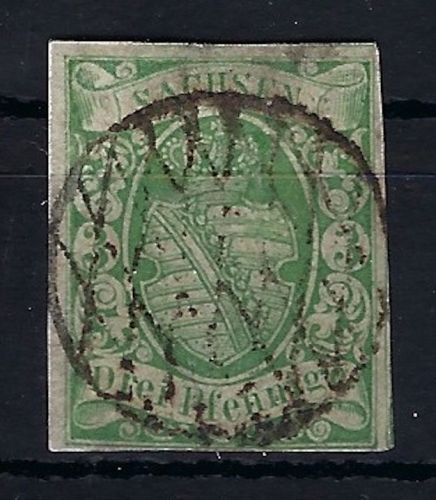Sachsen Mi 2 Ia ° vollrandig, ME 350€, mit zentrischem Gitterstempel