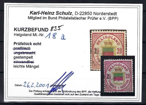 Helgoland Mi 18 a ° , ME 170€, KB Schulz BPP, leichte Mängel