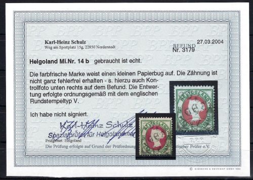 Helgoland Mi 14 b °, ME 220€, Befund Schulz BPP