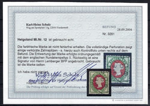 Helgoland Mi 12 ° mit Befund Schulz BPP, ME 1.100