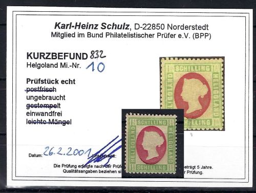 Helgoland Mi 10 * ungebr. mit Falzrest, einwandfrei,ME 70€, KB Schulz BPP