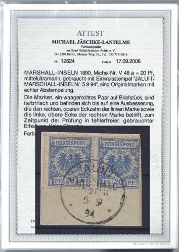 C) Marshall Inseln Vorläufer V 48a Paar ∆, ME 400€, FA Jäschke-L. BPP