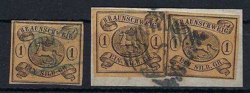 C) Braunschweig Mi 6 (3), mit 6 a Y (Mundstück n. rechts) gp., ME 280€