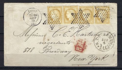 Frankreich Mi 50 4er-Streifen, Seepost Paris n. New York