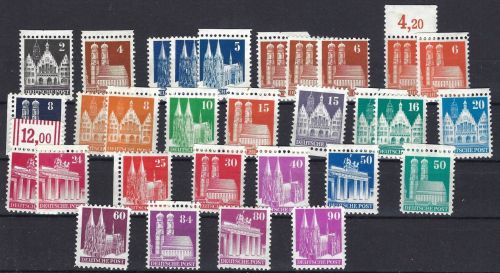 Bizone Bauten, postfrische Zusammenstellung, teils doppelt/dreifach