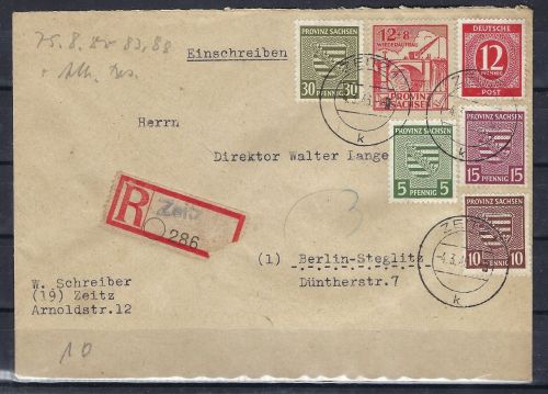 Prov. Sachsen Mi 80 ya und weitere, MiF R-Brief Zeitz n. Berlin-Steglitz, ME 75€