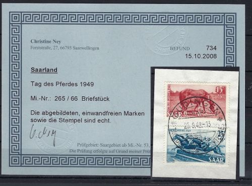 Saarland Mi 265-266 auf Luxus Briefstück mit ESST, ME 85€, KB Ney VP