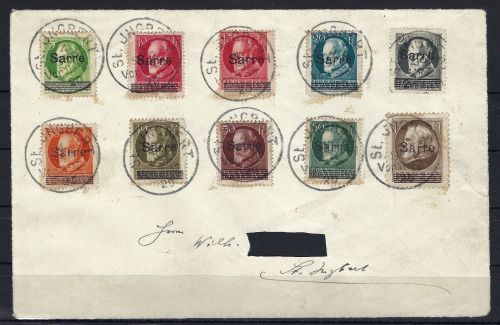 Saargebiet Mi 18-27 auf Briefausschnitt, ME 1.117€, gepr. Braun BPP