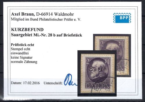 Saargebiet 28 b °, ME 170€, KB Braun BPP, einwandfrei