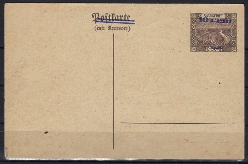 Saargebiet Ganzsache, P 14 F ungebraucht, gepr. Ney VP