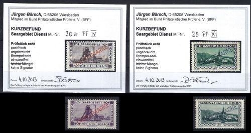 Saargebiet Dienst Mi 20 a PF IV *, 25 PF XI *, ME 100, KB Bärsch BPP