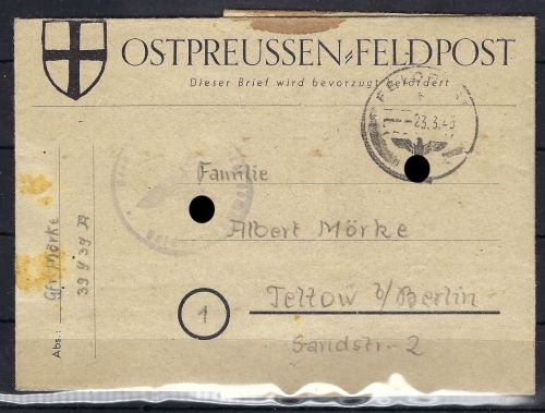 DR Ostpreussen-Feldpost Mi F 1 , vollständig mit Inhalt