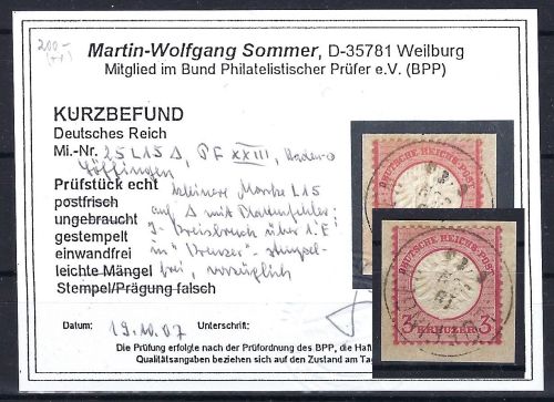 DR Mi 25 L 15 mit PF XXIII, Briefstück, KB Sommer BPP