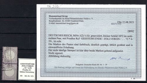 DR Mi 1 °, ME 280€, s. Paat mit Preußen Ra3 Geestemuende Zollverein