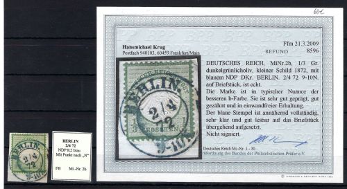 DR Mi 2b, einwandfreier briefstück mit Befund Kreug BPP