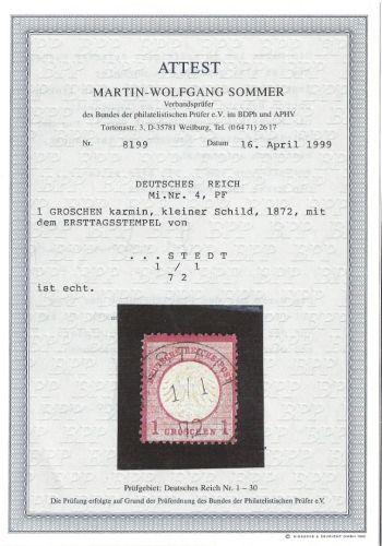 DR Mi 4 mit Erstagstempel Wilstedt, ME für FDC 3.000€, FA Sommer BPP