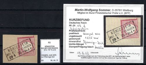 DR Mi 19 Luxus ∆ mit Ra3 Königstein bez. Wiesbaden, zur Pfgennige-Zeit