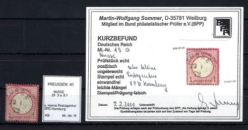 DR Mi 19° mit Preussen K1 Nusse (kleine Postagentur OPD Hamburg)
